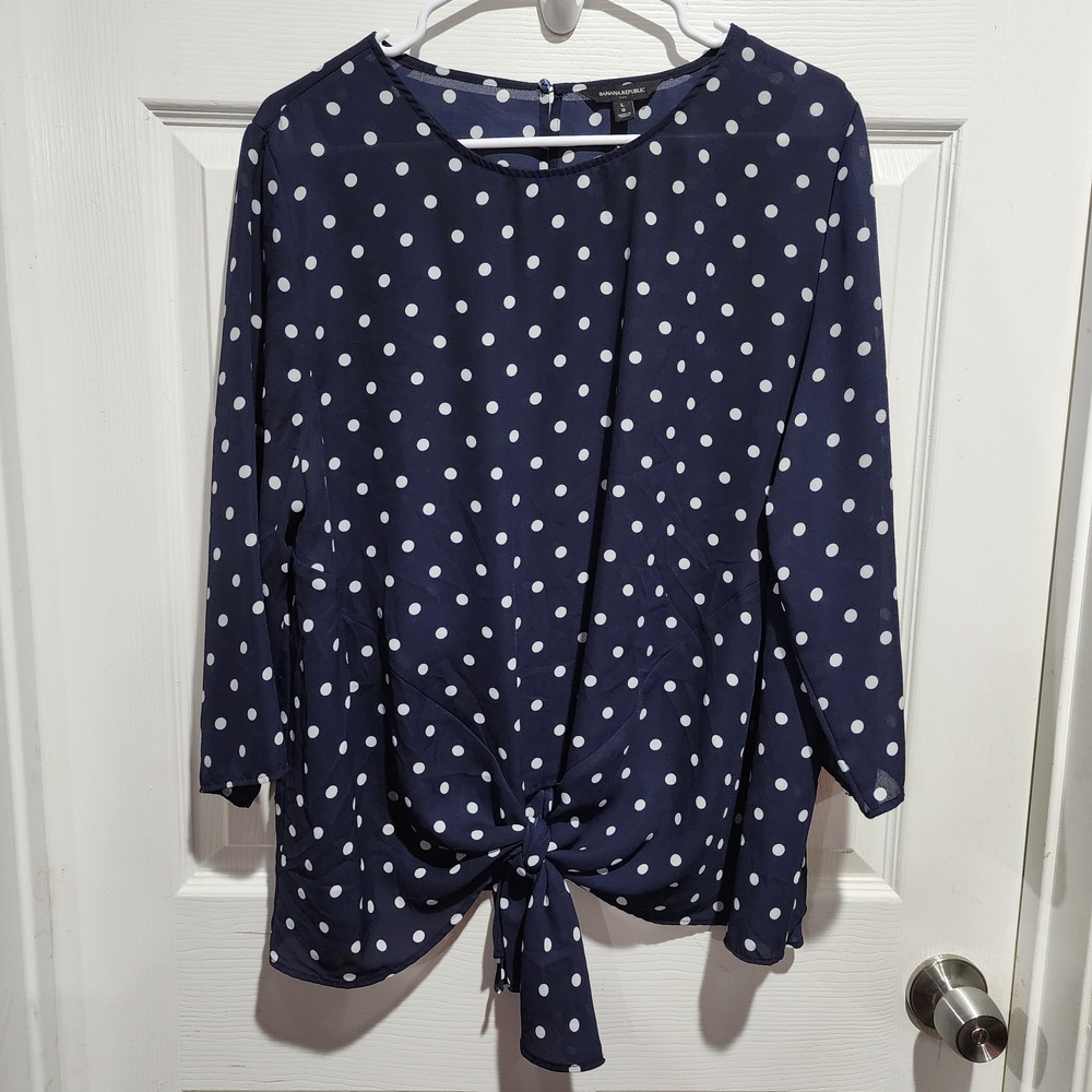 Banana Republic Dark Blue Blouse with White Dots